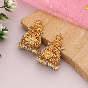 Rani & green color lord laxmi temple earrings 1