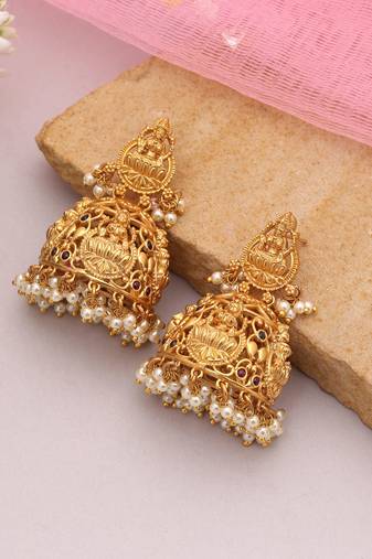 Rani & green color lord laxmi temple earrings