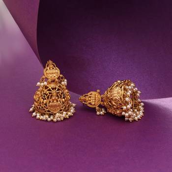 Rani & green color lord laxmi temple earrings 2