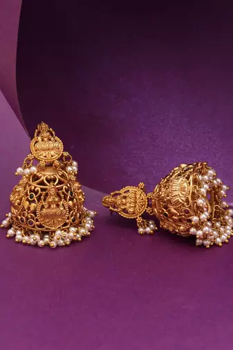 Rani & green color lord laxmi temple earrings