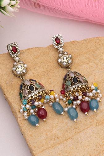 Multi color american diamond earrings