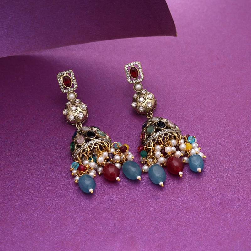 Multi color american diamond earrings