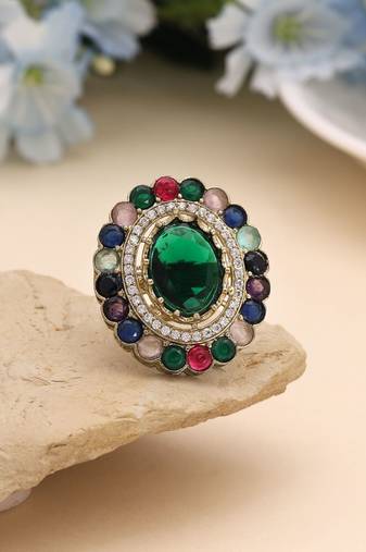 Green color american diamond ring