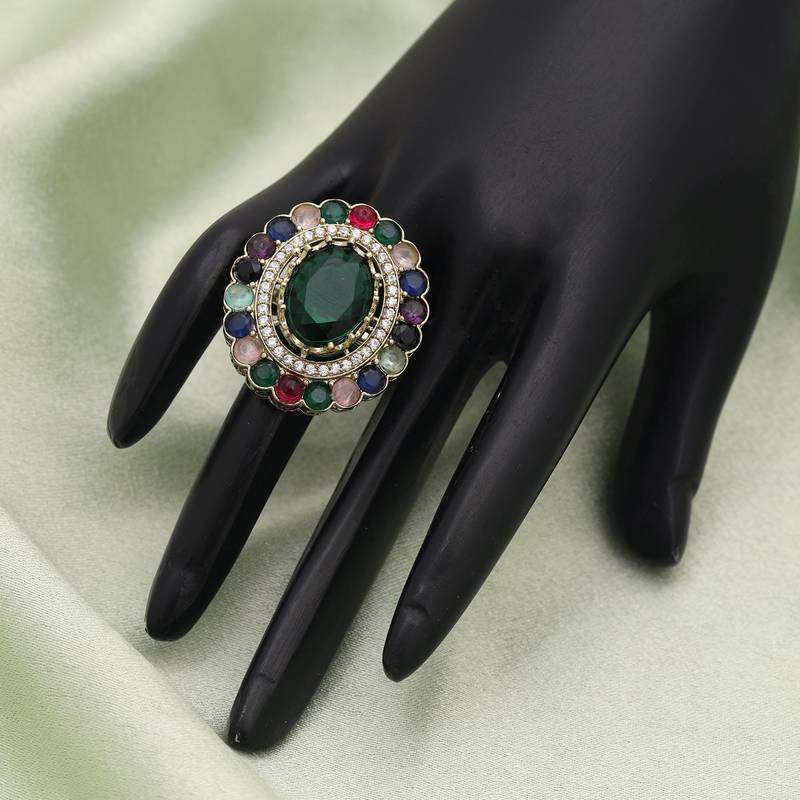 Green color american diamond ring