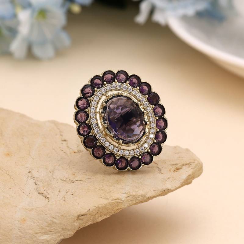 Purple color american diamond ring