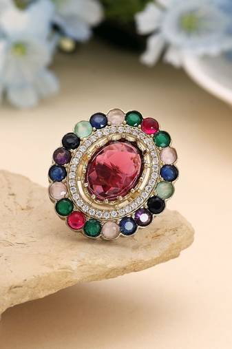 Multi color american diamond ring