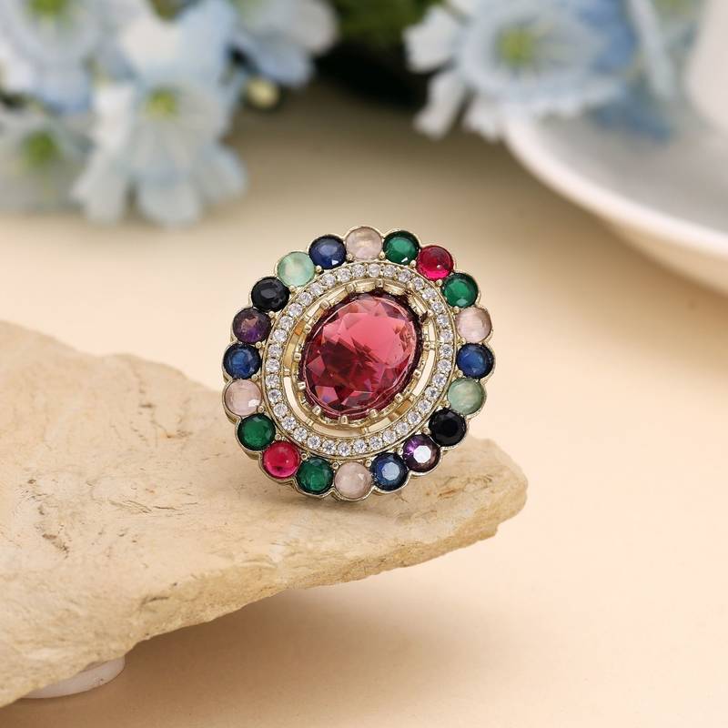 Multi color american diamond ring