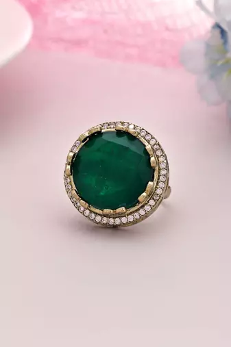 Green color american diamond ring