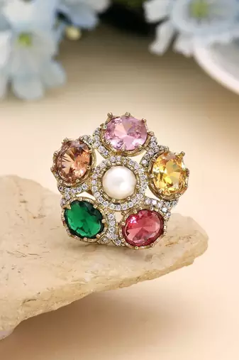 Multi color american diamond ring