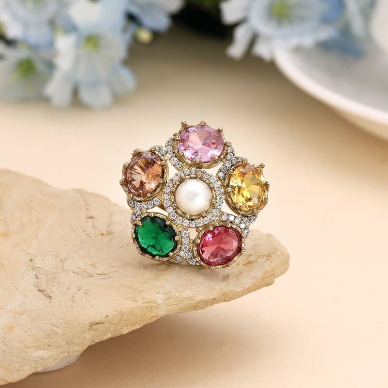Multi color american diamond ring