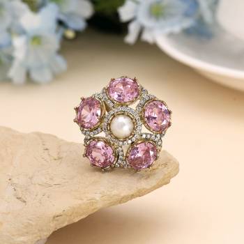 Pink color american diamond ring 1