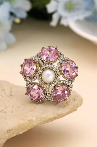Pink color american diamond ring