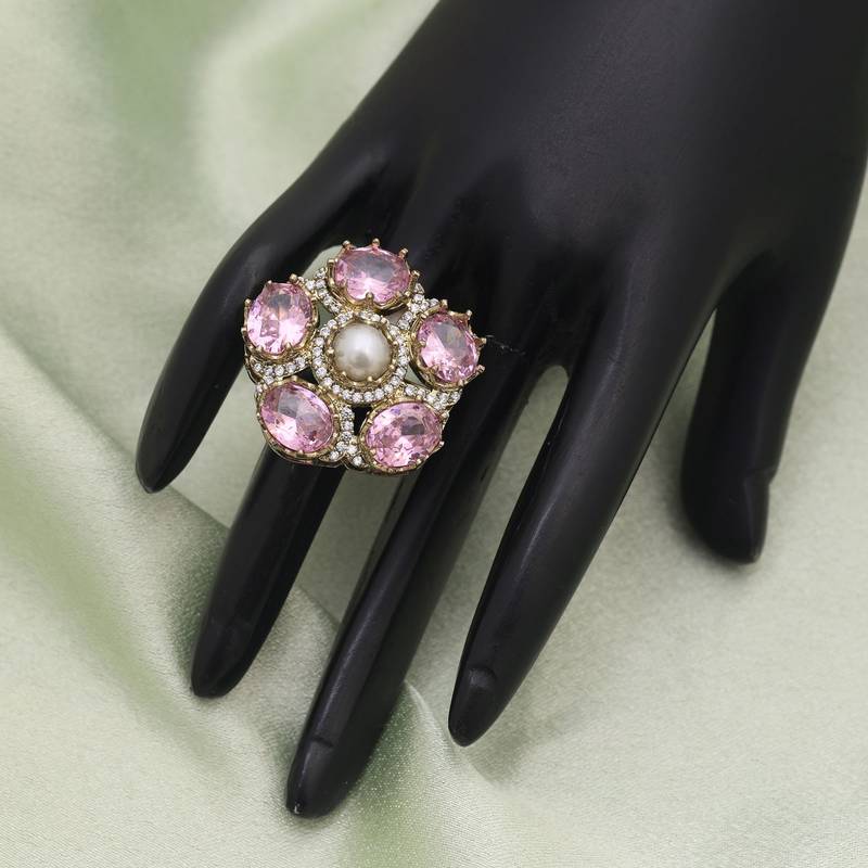 Pink color american diamond ring