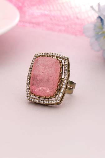 Pink color american diamond ring