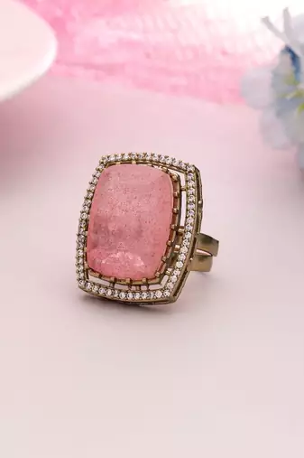 Pink color american diamond ring