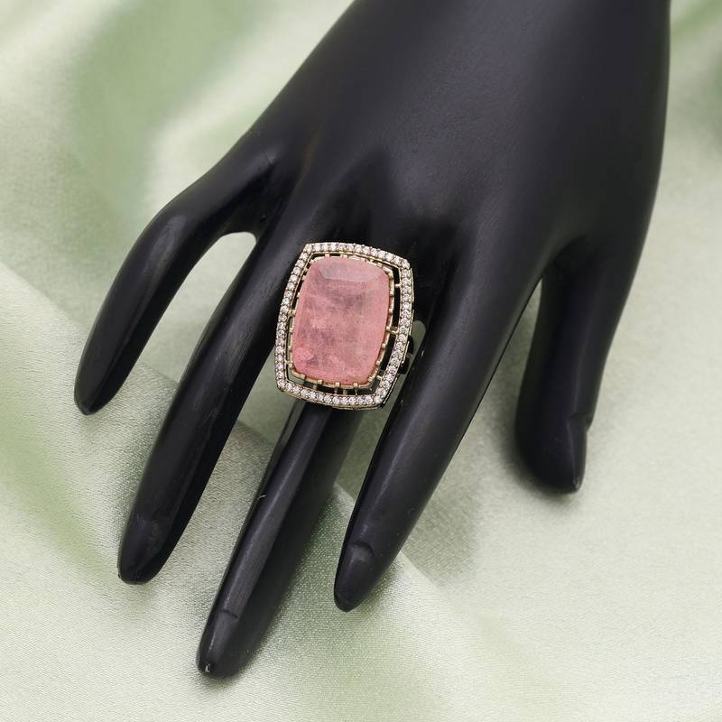 Pink color american diamond ring
