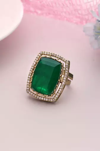 Green color american diamond ring