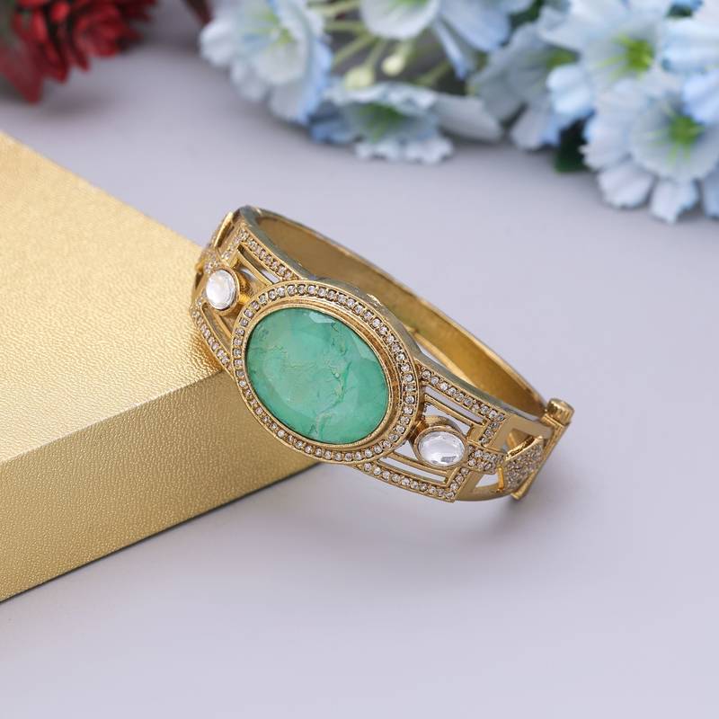 Pista green color openable american diamond bracelet