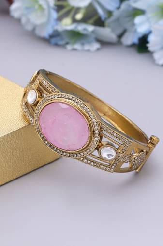 Pink color openable american diamond bracelet