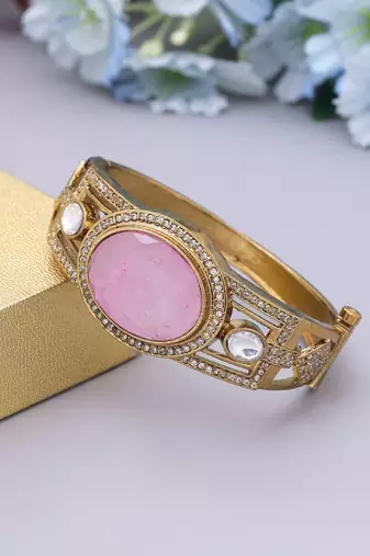 Pink color openable american diamond bracelet