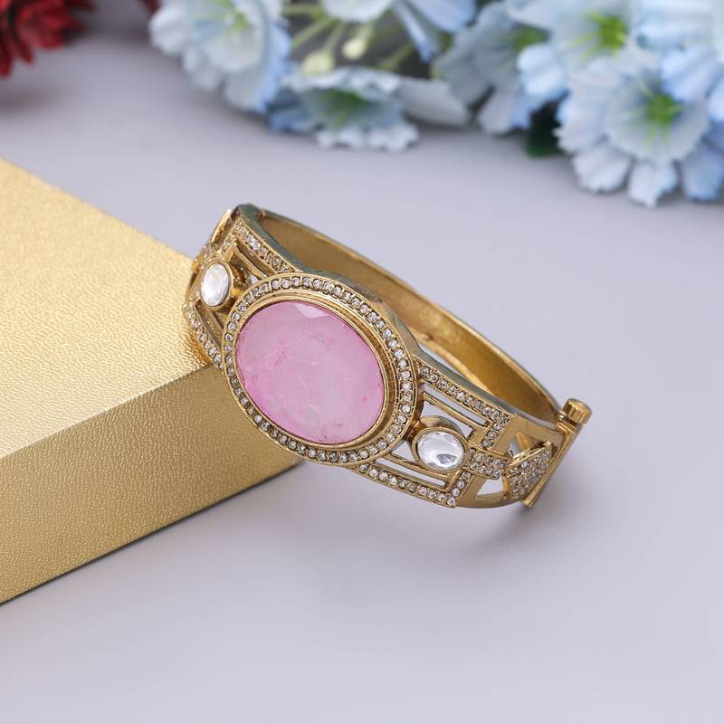 Pink color openable american diamond bracelet