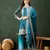 blue chinon embroidered round neck regular sleeve kurta palazzo sets