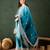 blue chinon embroidered round neck regular sleeve kurta palazzo sets