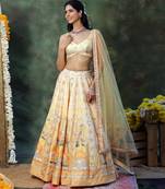 Yellow Embroidered Raw Silk Lehenga Set