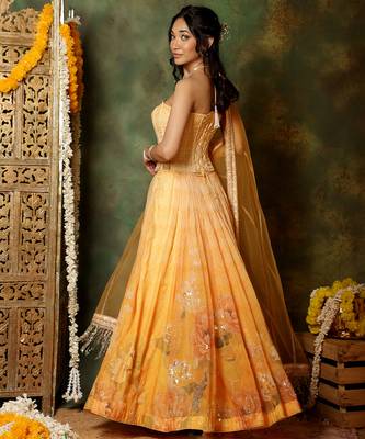 Yellow Embroidered Organza Lehenga Set 2