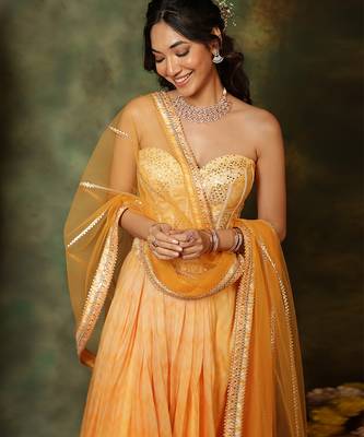 Yellow Embroidered Organza Lehenga Set 3