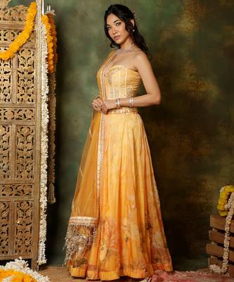 Yellow Embroidered Organza Lehenga Set 4