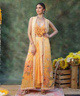 Yellow Embroidered Georgette Lehenga Set 1