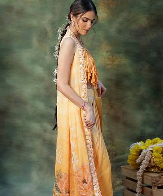 Yellow Embroidered Georgette Lehenga Set 2