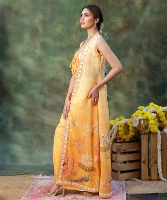 Yellow Embroidered Georgette Lehenga Set 3