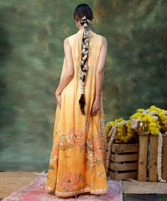 Yellow Embroidered Georgette Lehenga Set 4