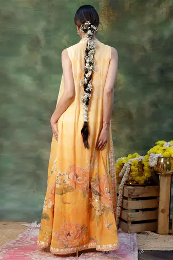 Yellow Embroidered Georgette Lehenga Set