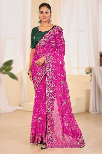 Fancy red   rani colour bandhani catalogue with gotta embroidery