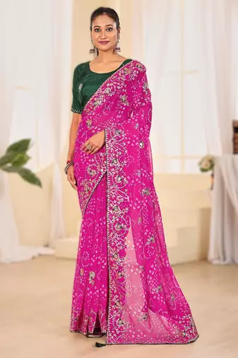 Fancy red–rani colour bandhani catalogue with gotta embroidery