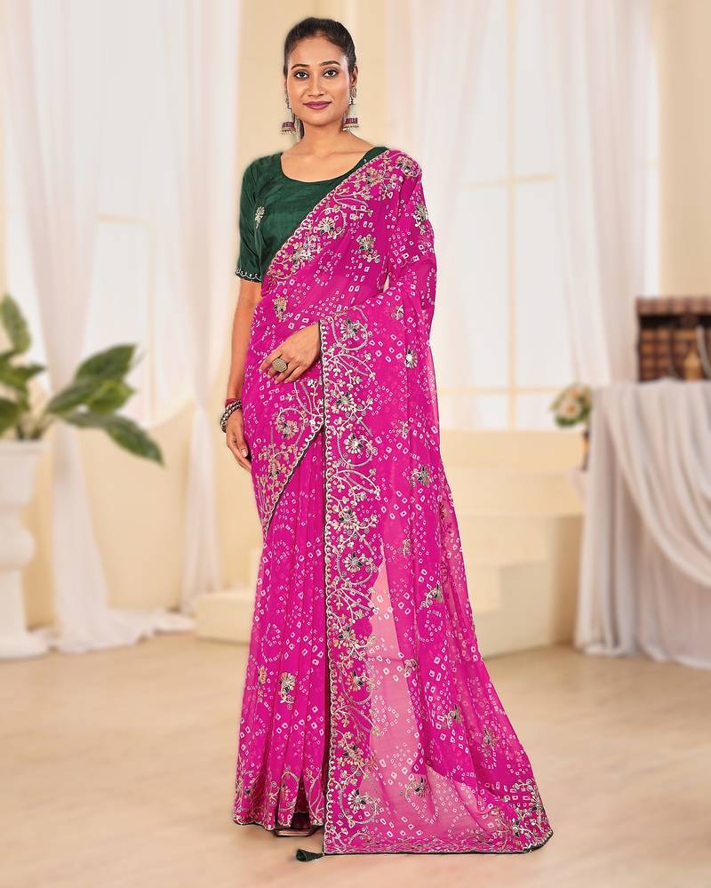 Fancy red–rani colour bandhani catalogue with gotta embroidery