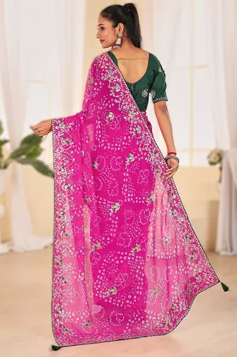 Fancy red rani colour bandhani catalogue with gotta embroidery