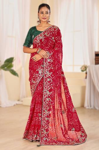 Fancy red   rani colour bandhani catalogue with gotta embroidery