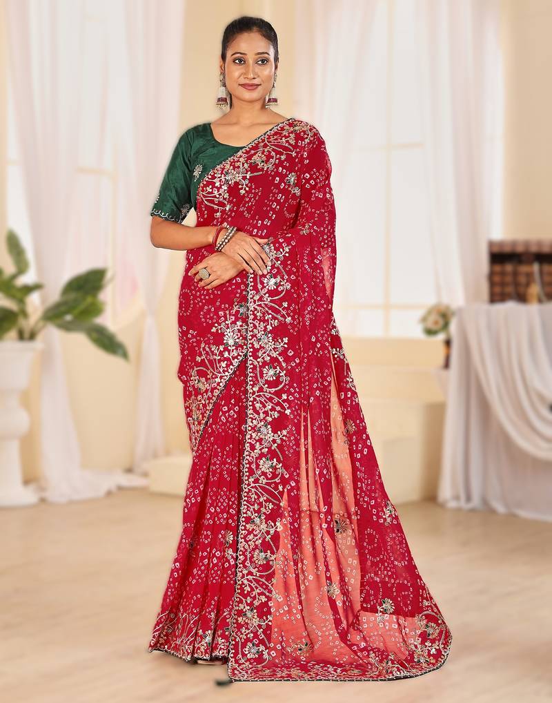 Fancy red–rani colour bandhani catalogue with gotta embroidery