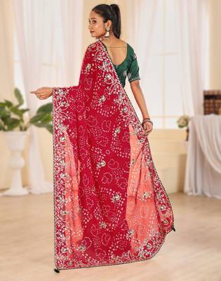 Fancy red rani colour bandhani catalogue with gotta embroidery 2