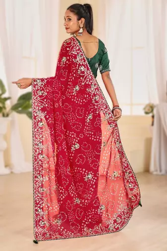 Fancy red rani colour bandhani catalogue with gotta embroidery