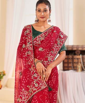 Fancy red rani colour bandhani catalogue with gotta embroidery 3