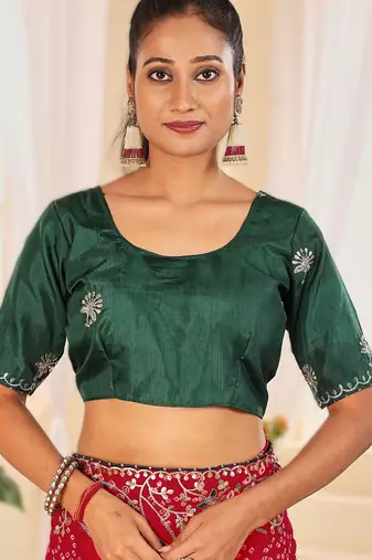 Fancy red rani colour bandhani catalogue with gotta embroidery