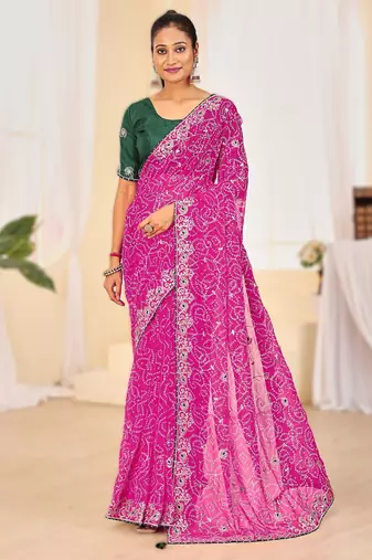 Fancy red–rani colour bandhani catalogue with gotta embroidery