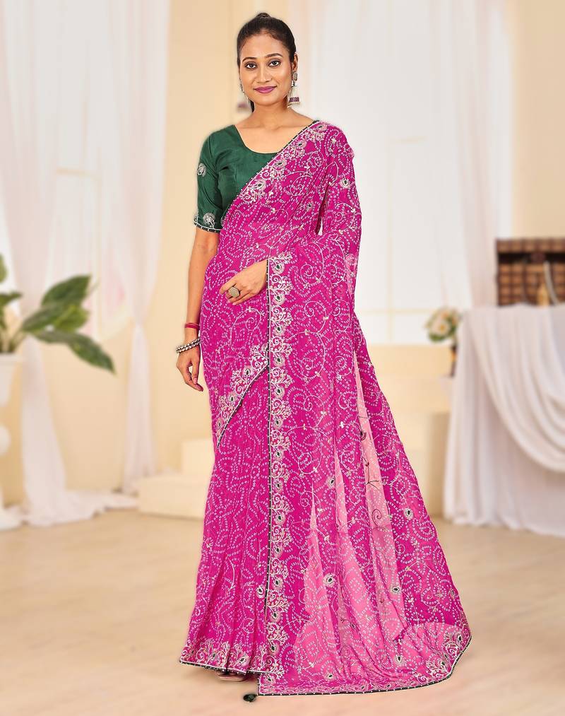 Fancy red–rani colour bandhani catalogue with gotta embroidery