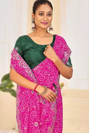 Fancy red rani colour bandhani catalogue with gotta embroidery