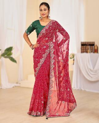 Fancy red rani colour bandhani catalogue with gotta embroidery 1